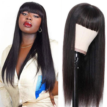 Ali Annabelle Brazilian Full Machine Made Straight Human Hair Wigs With Bangs